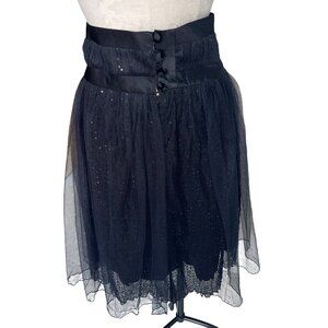 Womens Skirt Size 30 Black Embellished Tulle Lined Pleated Mesh Casual